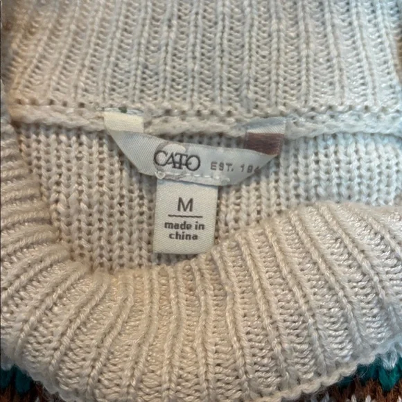 Fringe accent mock neck sweater. Size M. Beige,teal,orange,brown. - Picture 8 of 10